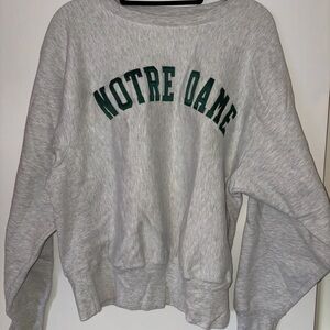 Champion Gray Crewneck Sweatshirt with Green Notre Dame Arch Logo